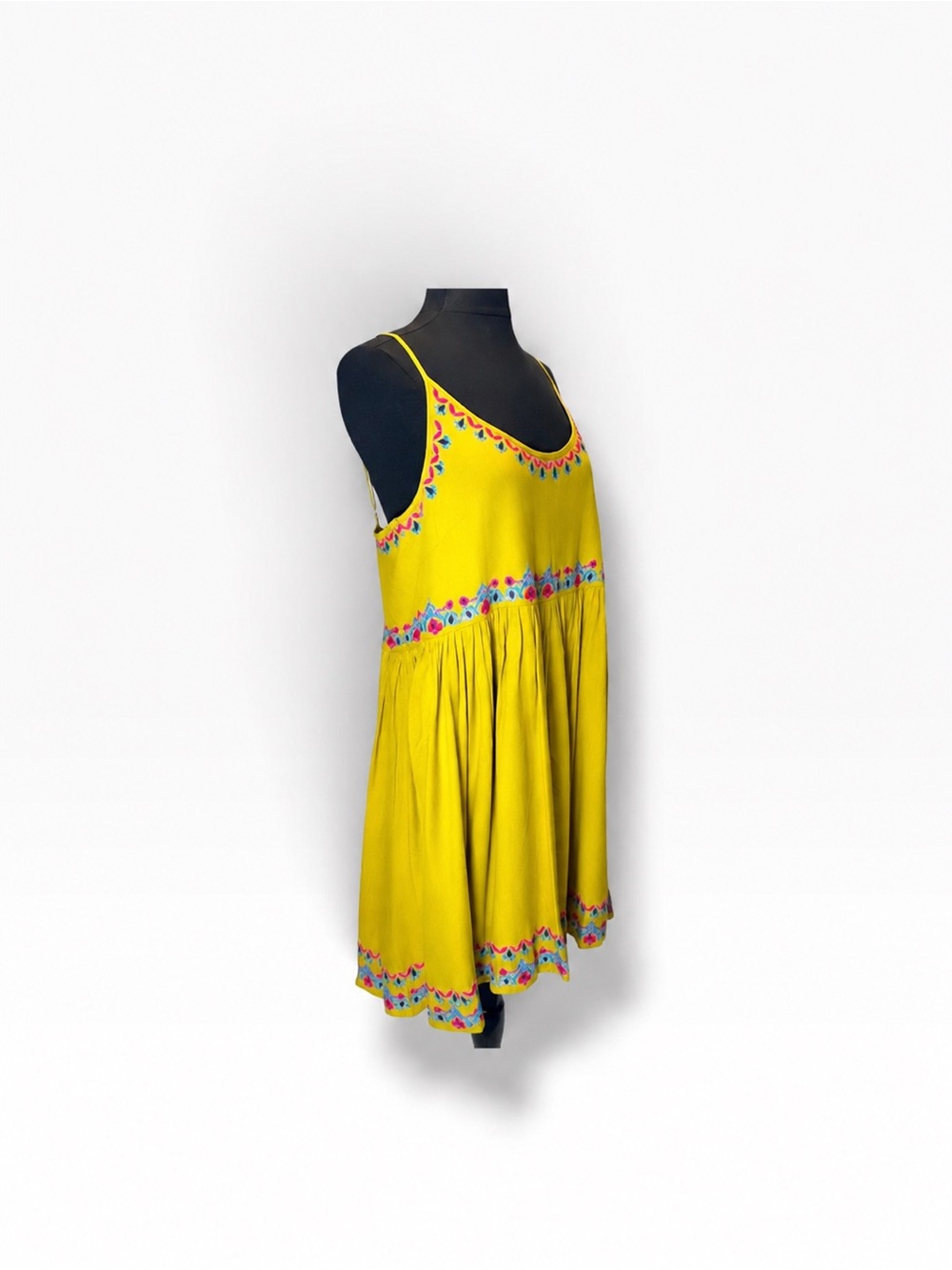 NWT Natural Life Embroidered Boho Babydoll Dress Mustard Olive Size L - Picture 4 of 9